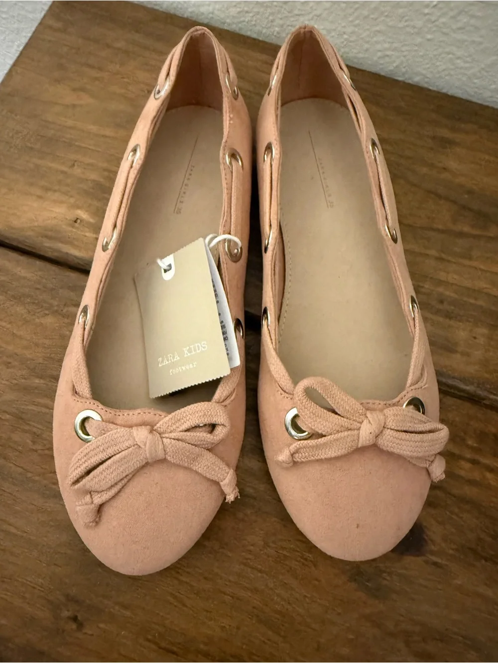 Zara Kids Blush Pink Suede Bow Ballet Flats
